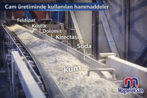 Askı tipi neodimyum plaka mıknatıs cam hammadde hattında metal ayırma uygulaması