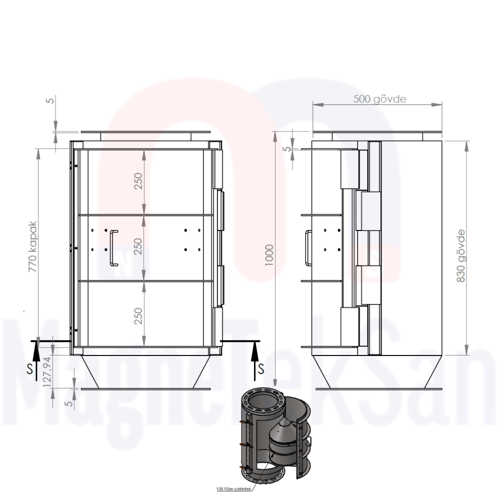 350x570 mm manyetik füze çekirdeği ferrit mıknatıs sistem