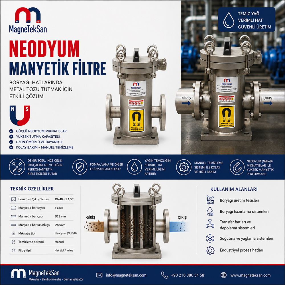 Boryağ Hatları İçin Dörtlü Neodyum Mıknatıs Filtre Sistemi N52