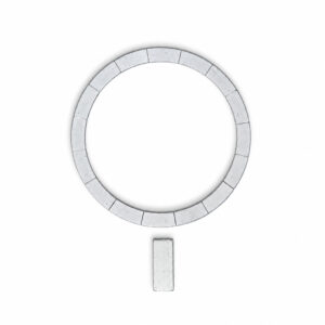 54x46x1 mm N52 parçalı neodyum halka mıknatıs ve altında dikdörtgen hizalama mıknatısı, beyaz fon