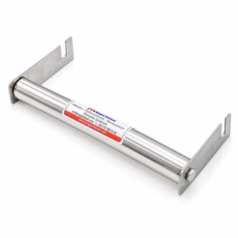 Ø25x230 mm kulaklı neodyum çubuk mıknatıs, Türk kahvesi öğütme hattı için, iki ucunda montaj kulakları