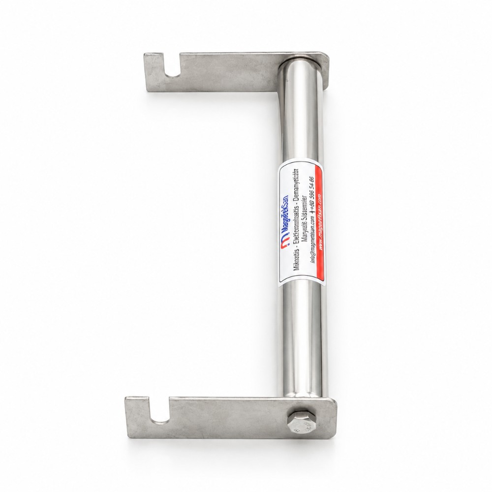 Ø25x230 mm kulaklı neodyum çubuk mıknatıs, dikey konum ve montaj kanalları