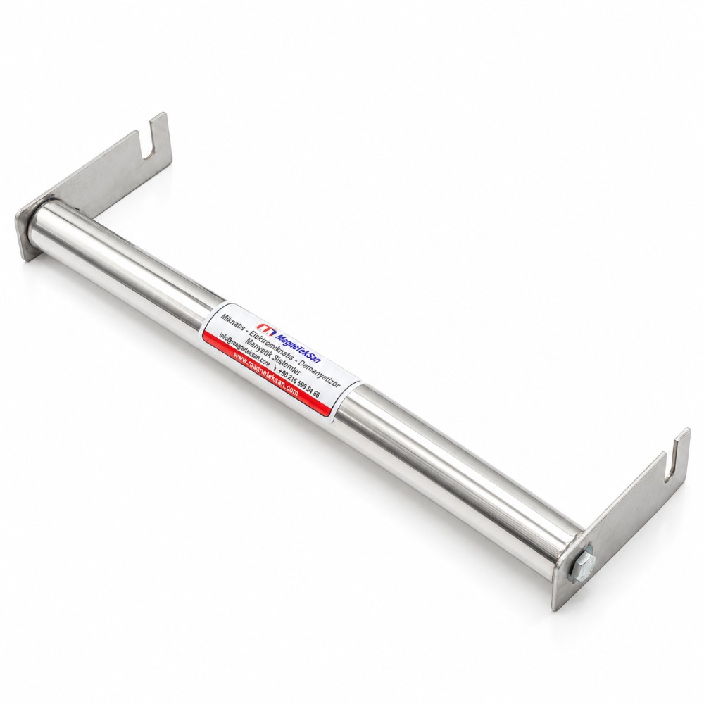 Ø25x320 mm kulaklı neodyum çubuk mıknatıs, M6 cıvatalı kulak bağlantısı