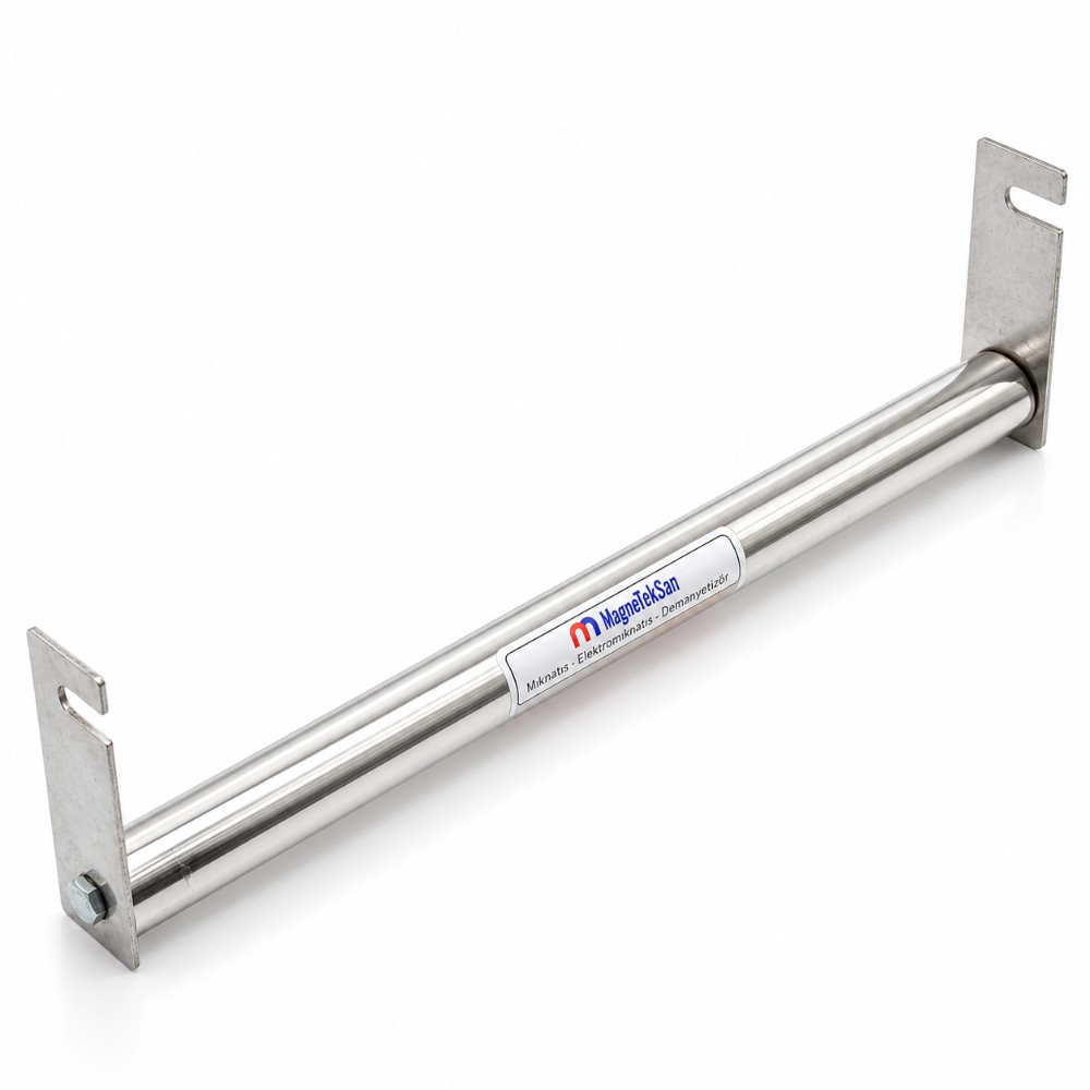 Ø25x320 mm kulaklı paslanmaz çelik gövdeli neodyum çubuk mıknatıs, yandan görünüm