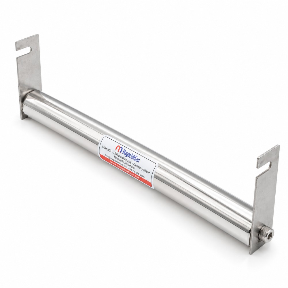Ø32x340 mm kulaklı paslanmaz çelik gövdeli neodyum çubuk mıknatıs, arkadan görünüm
